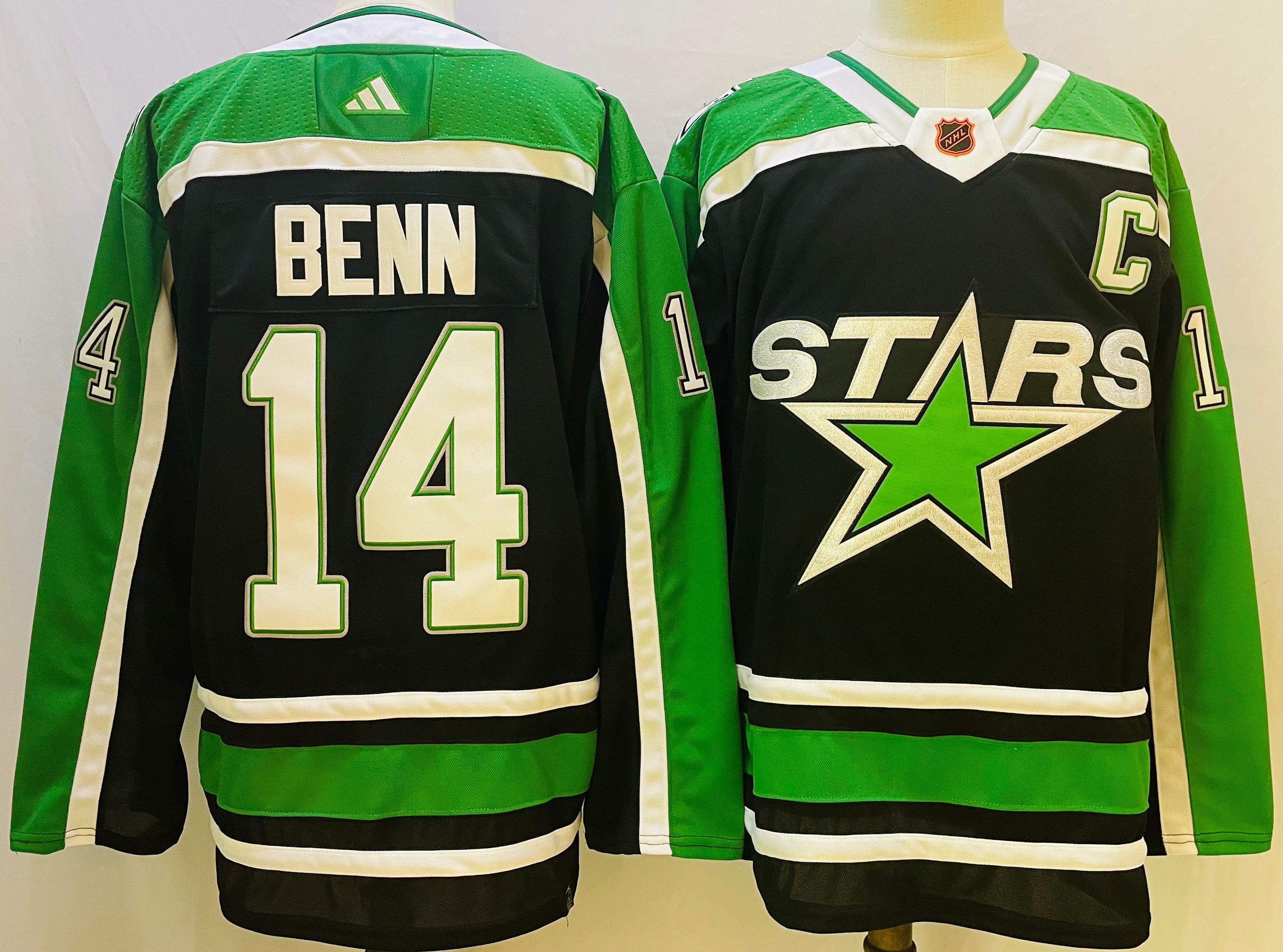 Men Dallas Stars #14 Benn Black Throwback 2022 Adidas NHL Jersey